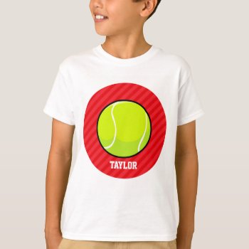 Tennis Ball; Scarlet Red Stripes T-shirt by Birthday_Party_House at Zazzle