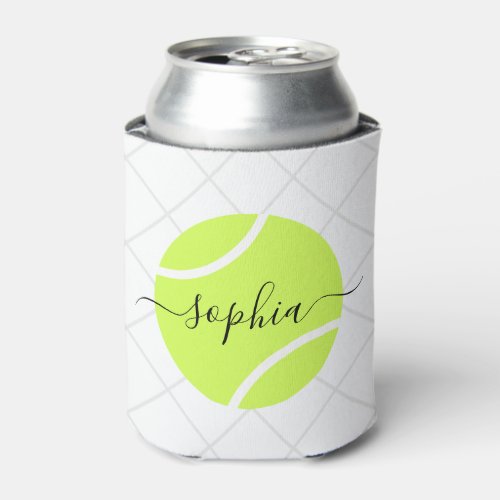 Tennis Ball Script Monogram Personalized Can Cooler