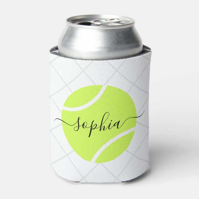 Tennis Ball Script Monogram Personalized Can Cooler (Can Front)