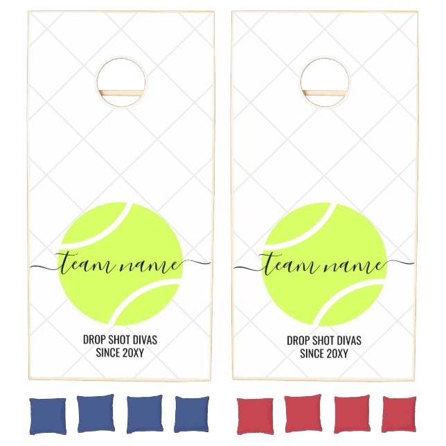 Tennis Ball Script Personalized Team Name Cornhole Set (Set)