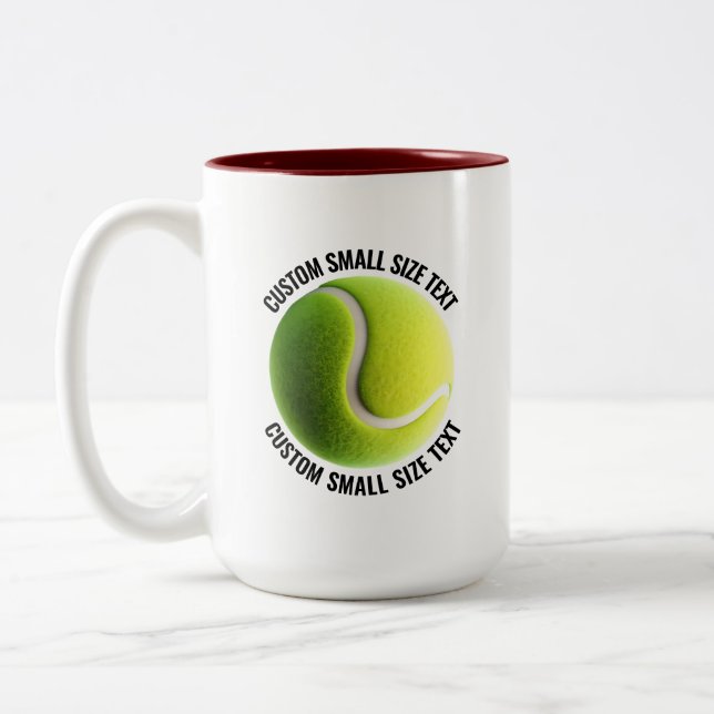 Tennis Ball & Small Text MAROON 15oz Custom Two-Tone Coffee Mug (Left)