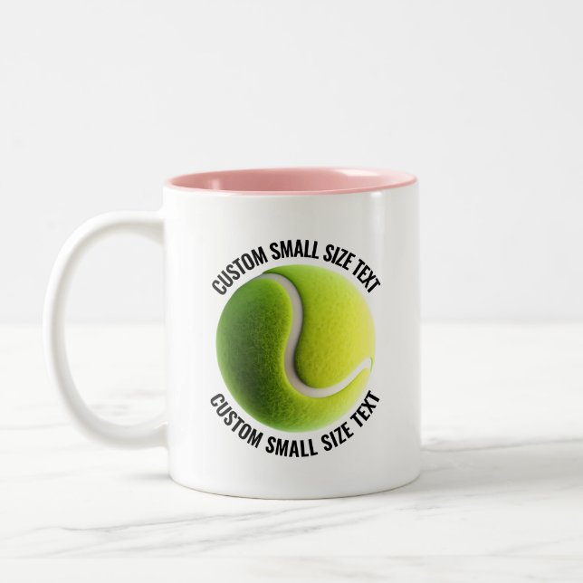 Tennis Ball & Small Text PINK 11oz Custom Two-Tone Coffee Mug (Left)