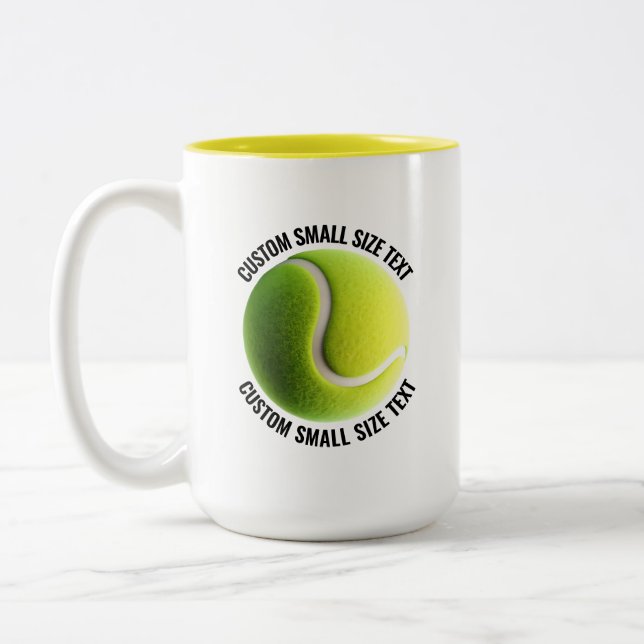 Tennis Ball & Small Text YELLOW 15oz Custom Two-Tone Coffee Mug (Left)