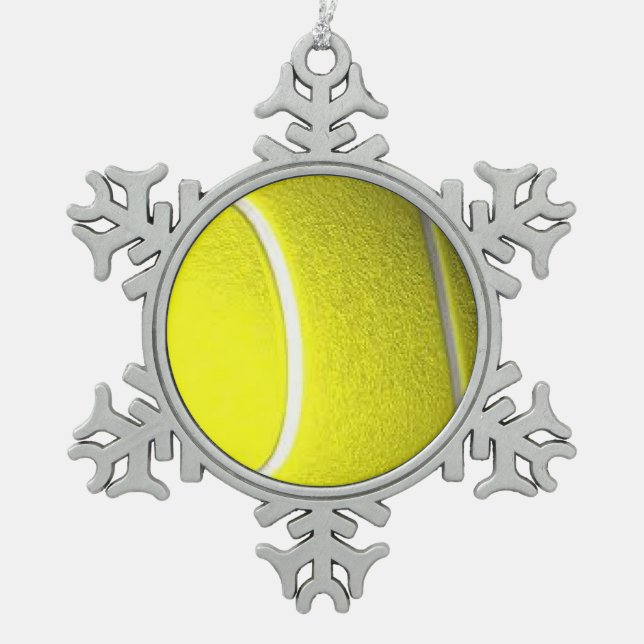Tennis Ball Snowflake Pewter Christmas Ornament (Front)
