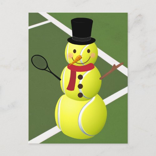Tennis Ball Snowman and Christmas Holiday Postcard