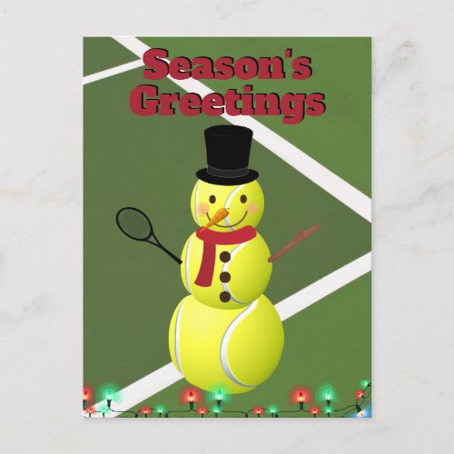 Tennis Ball Snowman and Christmas Holiday Postcard