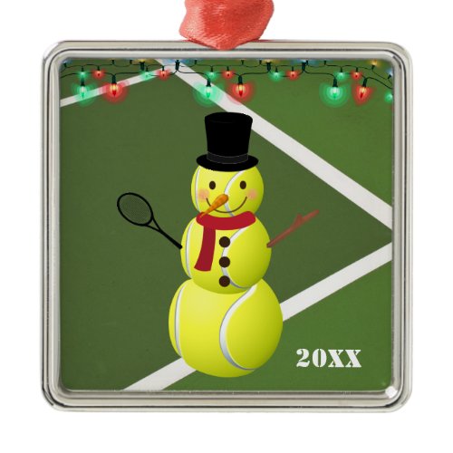 Tennis Ball Snowman Christmas Metal Ornament