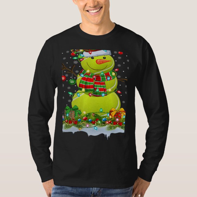Tennis Ball Snowman Xmas Lights Tennis Christmas T-Shirt (Front)