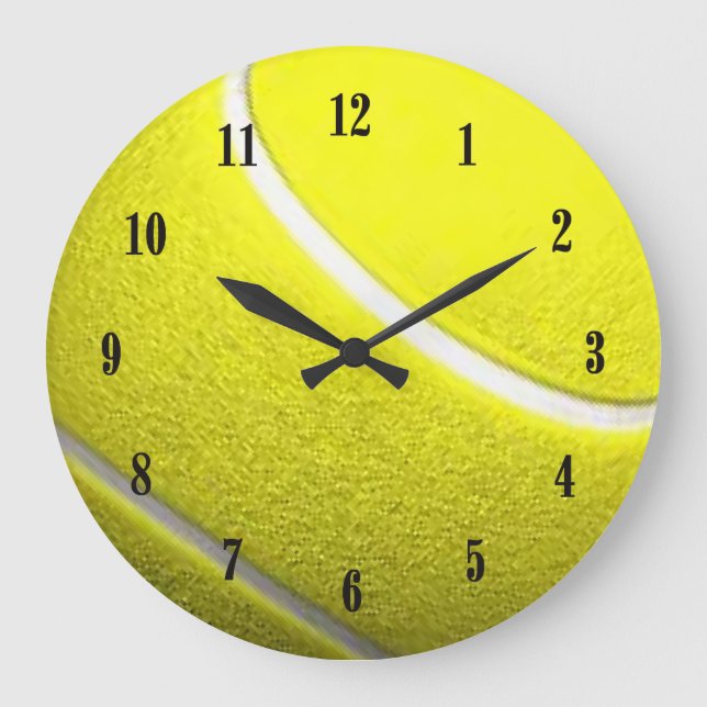 Tennis Ball Sport w Black Numbers Large Clock (Front)