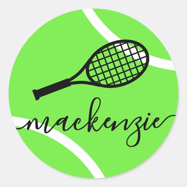 Tennis Ball Stickers Green Personalized Name (Front)