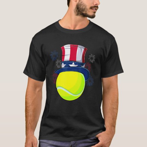 Tennis Ball  Uncle Sam Hat American Flag 4th Of J T_Shirt
