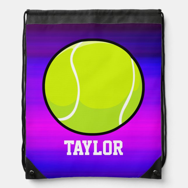 Tennis Ball; Vibrant Violet Blue and Magenta Drawstring Bag (Front)
