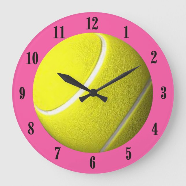 Tennis Ball Wall Clock Pink Court Black Numbers (Front)