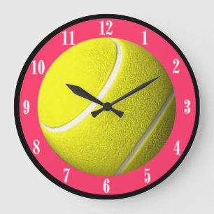 Tennis Ball Wall Clock Pink CourtWhite Numbers