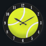 Tennis Ball Wall Clock with White Numbers<br><div class="desc">Great sports clock with black trim and white numbers</div>