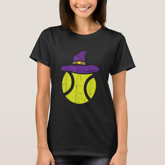 tennis ball witch hat funny halloween 2020 sport T-Shirt (Front)