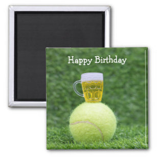 Tennis ball with beer on green grass birthday  magnet