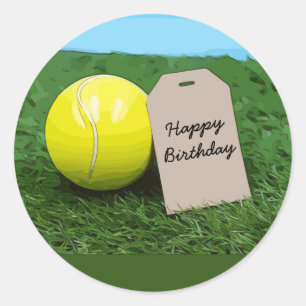 Tennis ball with blank tag Happy Birthday