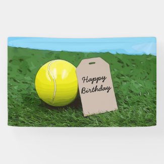 Tennis ball with blank tag Happy Birthday Banner