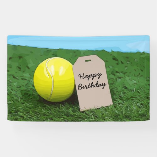 Tennis ball with blank tag Happy Birthday Banner