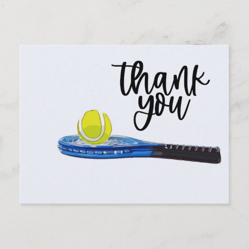 Tennis ball with blue racket Thank you card