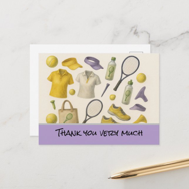 Tennis ball with blue racket Thank you card (Front/Back In Situ)