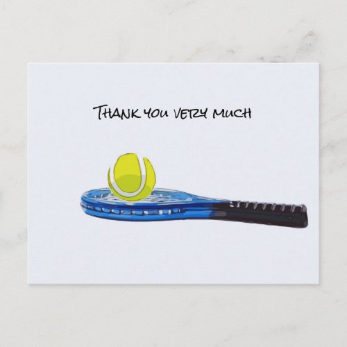Tennis ball with blue racket Thank you card