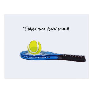 Tennis ball with blue racket Thank you card