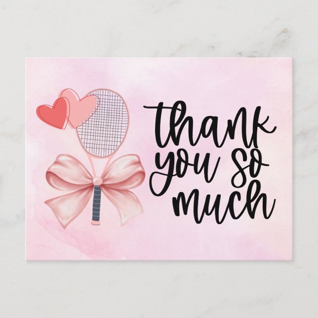 Tennis ball with blue racket Thank you Postcard (Front)