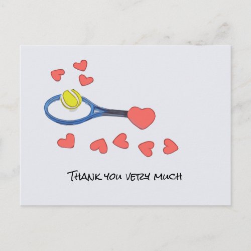 Tennis ball with blue racket Thank you with love Postcard