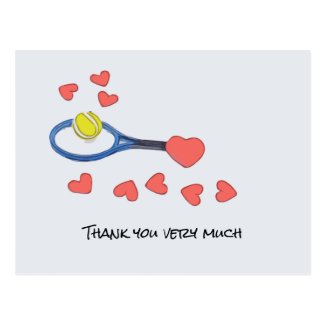 Tennis ball with blue racket Thank you with love Postcard