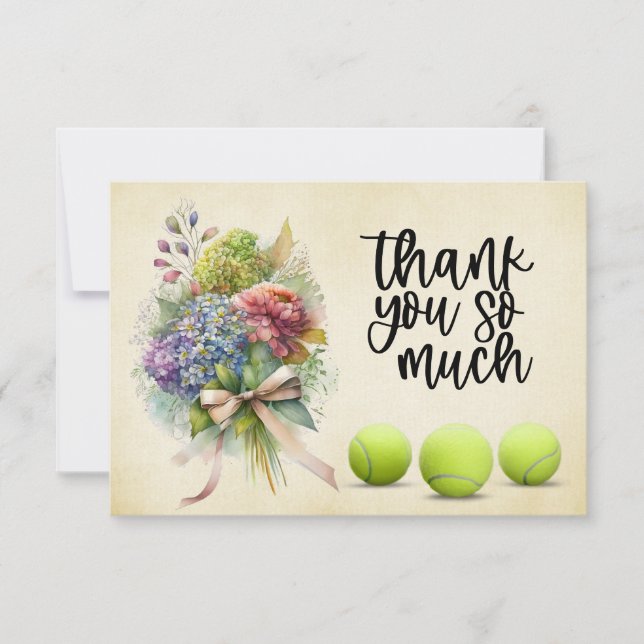 Tennis ball with bunch of flowers from player thank you card (Front)