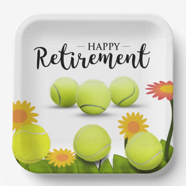 Tennis ball with flower for player Retirement Paper Plates (Front)