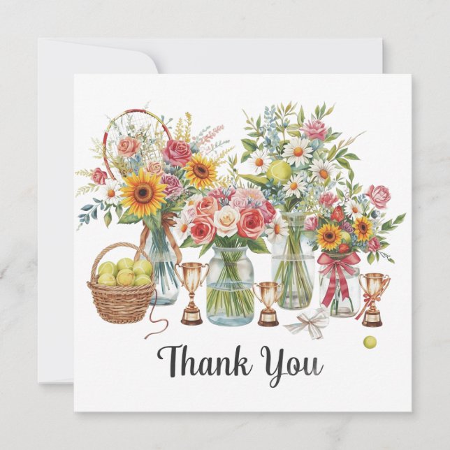 Tennis ball with flowers from tennis player  thank you card (Front)