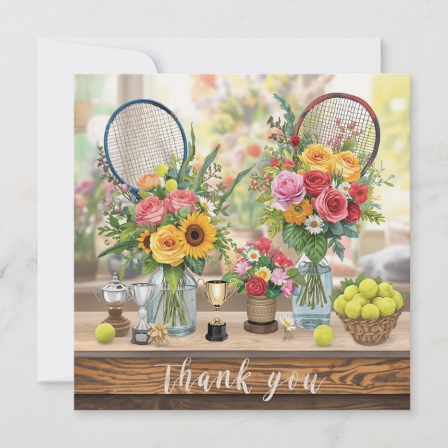 Tennis ball with flowers from tennis player  thank you card (Front)