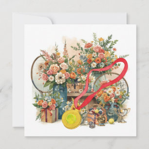 Tennis ball with flowers from tennis player thank you card