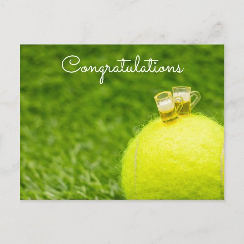 Tennis ball with glass of beer Congratulations Postcard