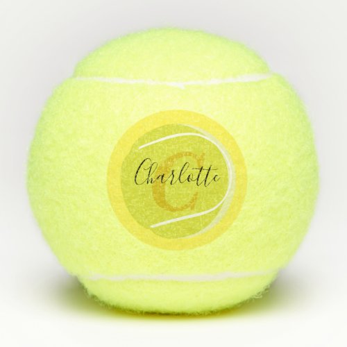 Tennis ball with Gold Monogram Script name  yellow