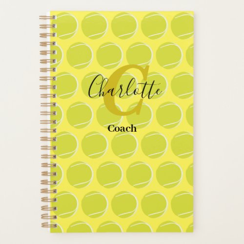Tennis ball with Gold Monogram Script name  yellow Planner