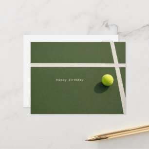Tennis ball with Happy Birthday on court Postcard