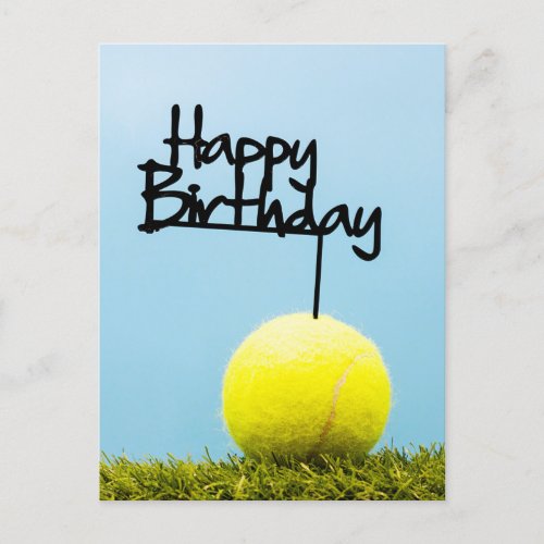 Tennis ball with Happy Birthday Sign on blue sky  Postcard