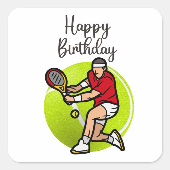 Tennis ball with Happy Birthday   Square Sticker (Front)