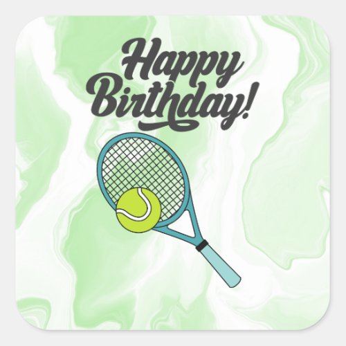 Tennis ball with Happy Birthday  Square Sticker