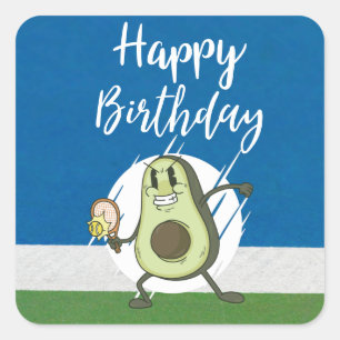 Tennis ball with Happy Birthday with Avocado Square Sticker