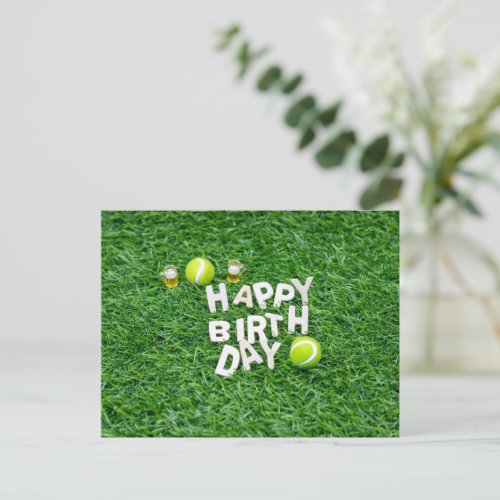 Tennis ball with Happy Birthday  with beer Postcard