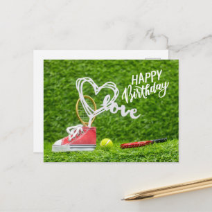 Tennis ball with Happy Birthday  with love  Postcard