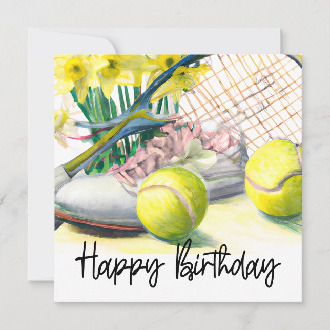 Tennis ball with lots of flower for birthday  card (Front)