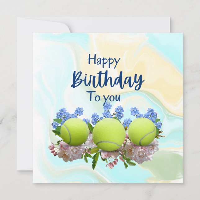 Tennis ball with lots of flower for birthday  card (Front)