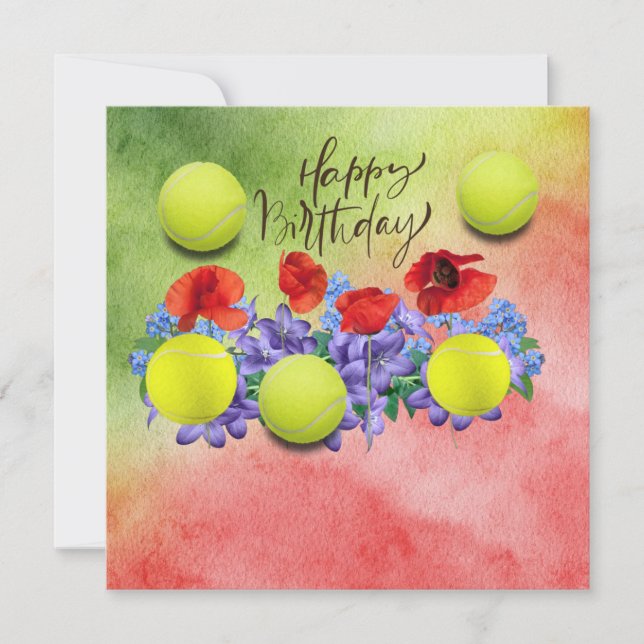 Tennis ball with lots of flower for birthday  card (Front)