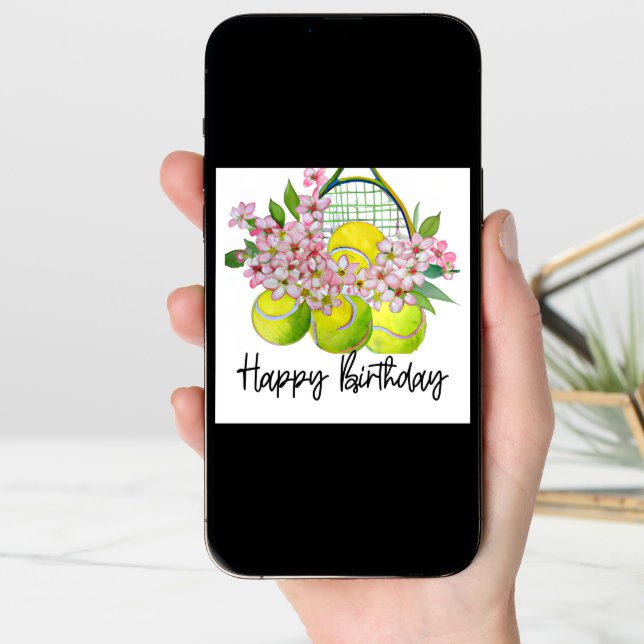 Tennis ball with lots of flower for birthday  card (Front Digital)
